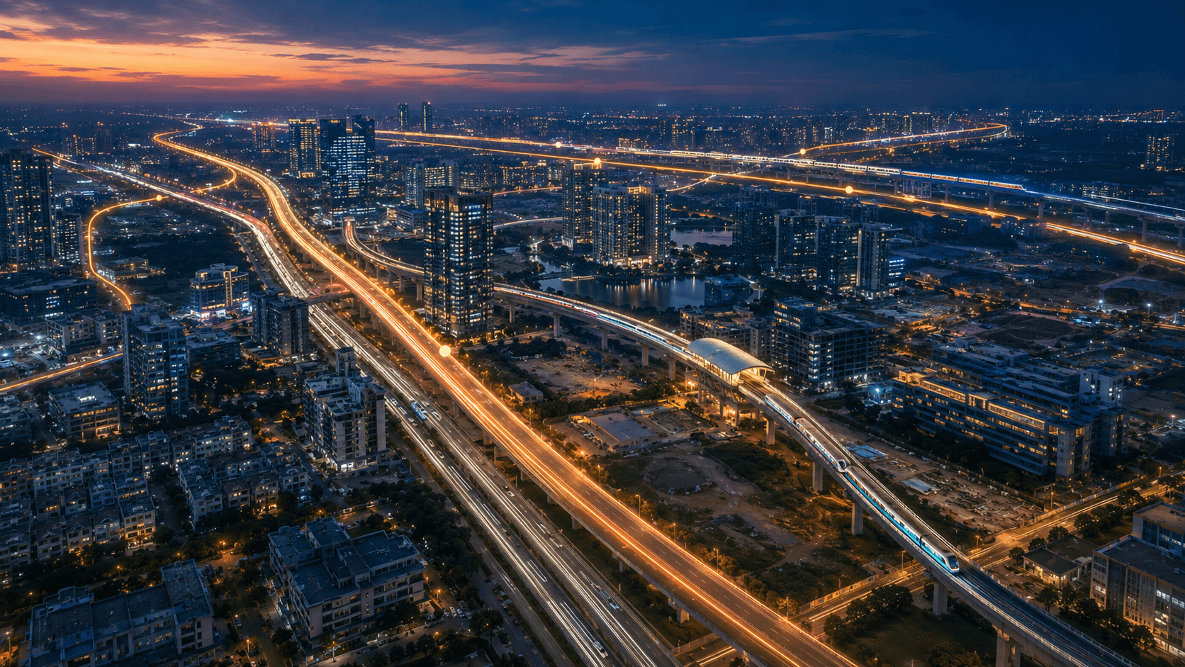 Aerial view of Gurgaon infrastructure corridors and metro construction shaping property prices through 2030